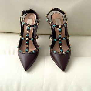 Valentino dark chocolate studded heels